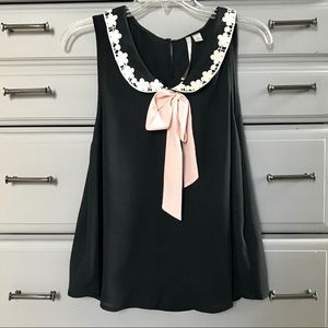 LC Lauren Conrad Black Tank w/ Lace & Pink Bow